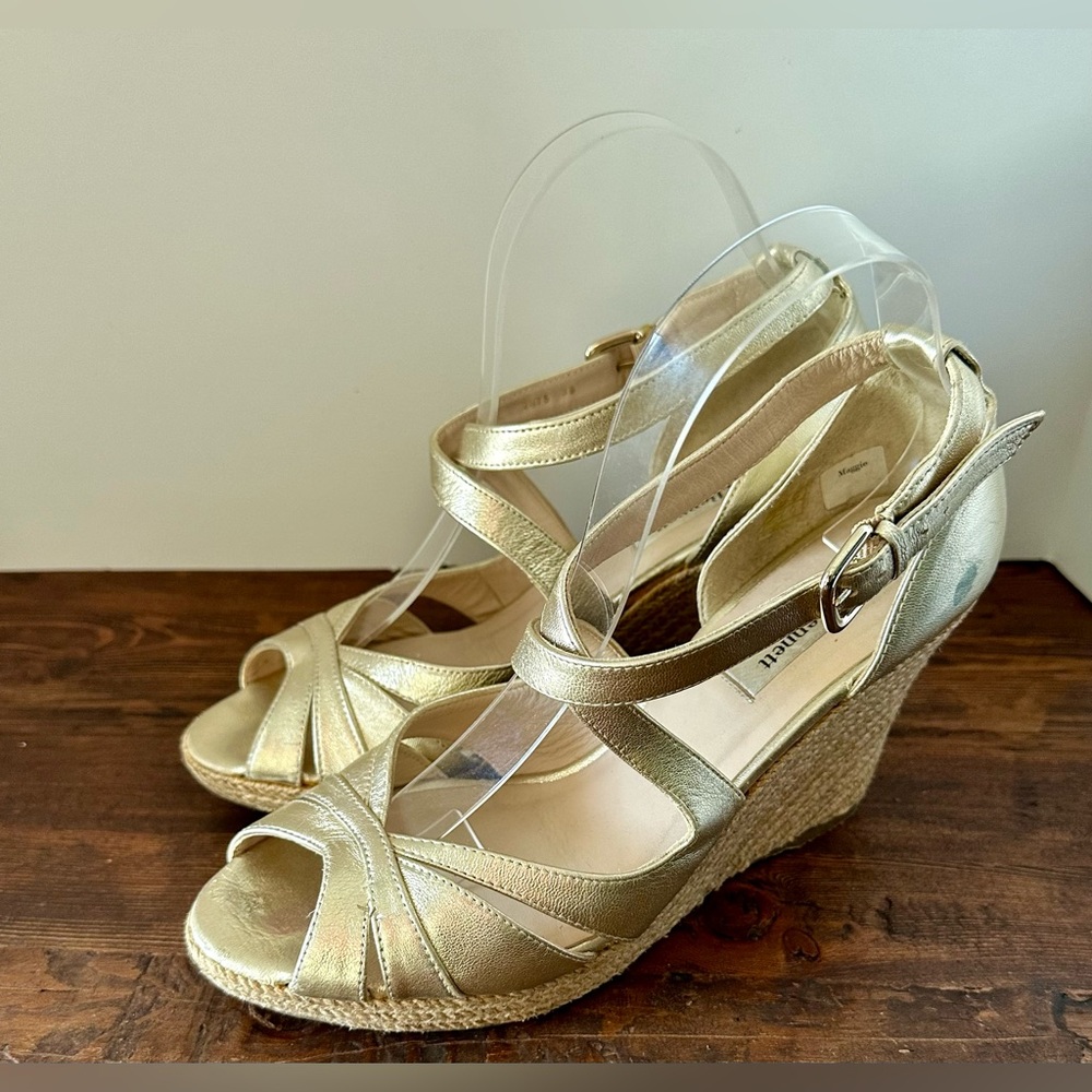 L.K. Bennett Women's Open Toe Strappy Espadrille Wedge Sandals Gold Size 8.5/39.